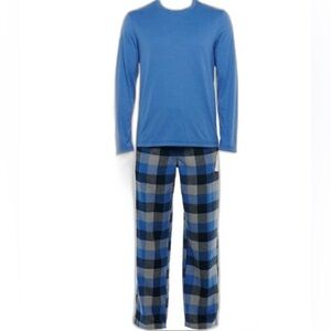Croft & Barrow Men's Plaid Tee & Long Pant Lounge Set Blue Black Size XLarge NWT